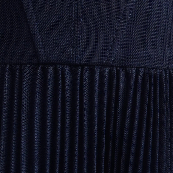 Anthropologie Hutch Amara Bustier Pleated Tulle Fit & Flare Midi Dress Navy 10 - Picture 5 of 8